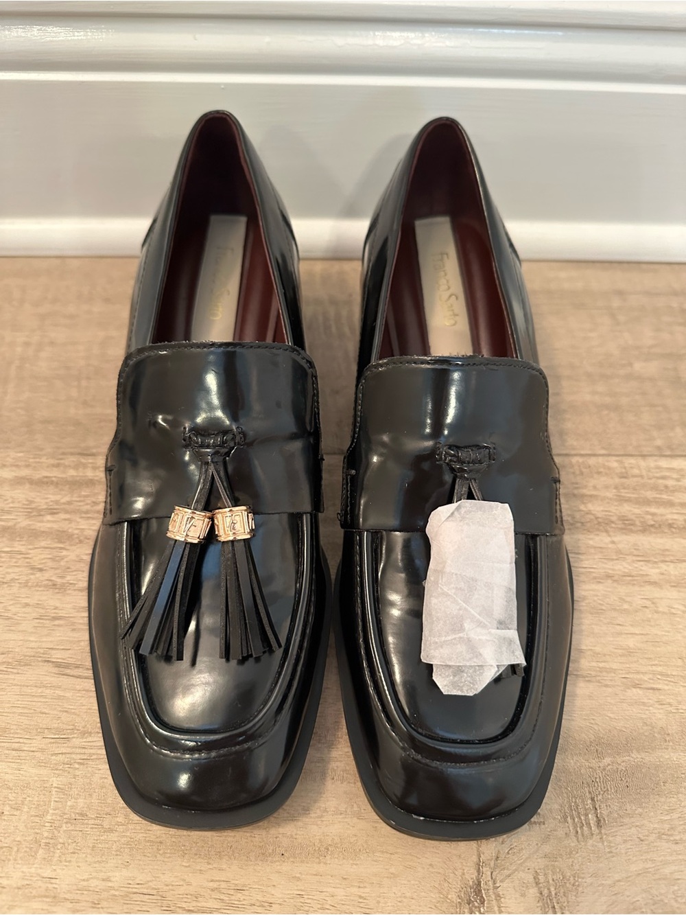 Franco Sarto Black Patent Leather Tassel Loafers